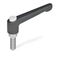 GN 303.1 Adjustable Hand Lever with Push Button Zinc Die Casting Threaded Bolt Stainless Steel